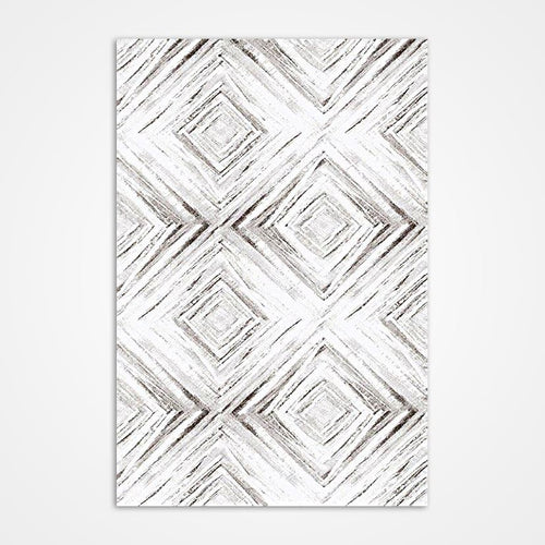 Grey Geometric Area Rug - Machine Made Polyester Rug with Laser Cut Edges