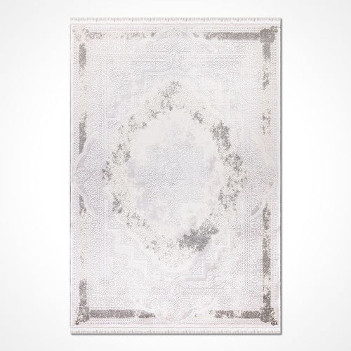 Classic Area Rug – Machine Made White Bamboo Acrylic Rug with Overlocked Edge