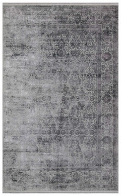 Vintage Area Rug – Overdyed Grey Machine Made Rug with Antislip Backing
