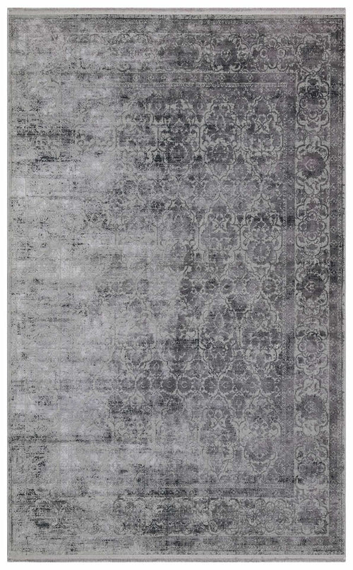 Vintage Area Rug – Overdyed Grey Machine Made Rug with Antislip Backing