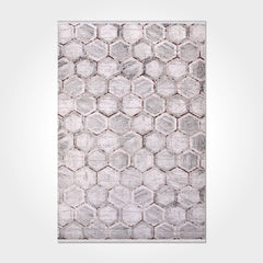 Grey Geometric Area Rug - Machine Made Rug with 10 mm Pile Height, Durable Acrylic Yarn