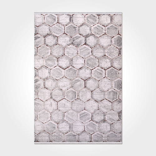 Grey Geometric Area Rug - Machine Made Rug with 10 mm Pile Height, Durable Acrylic Yarn
