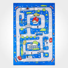 Kids Digital Print Rug – Washable Non Slip Blue Polyester Chenille Carpet