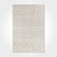 Cream Geometric Area Rug - Washable Non Slip Chenille Cotton Carpet