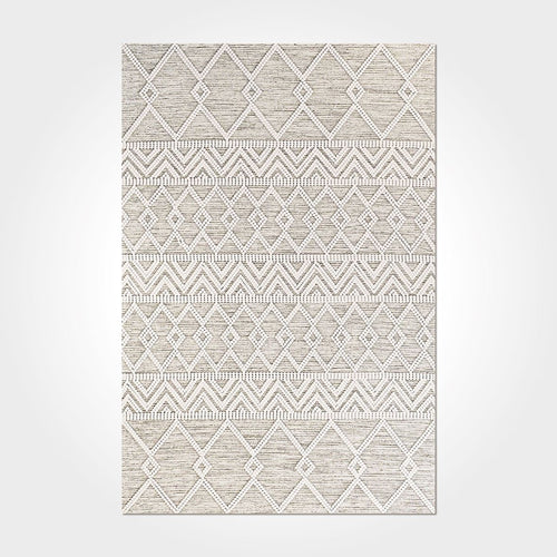 Cream Geometric Area Rug - Washable Non Slip Chenille Cotton Carpet