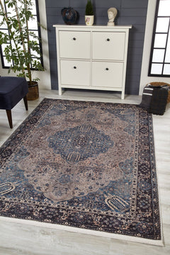 Navy Classic Area Rug – Digital Print Rug | Antibacterial, Non Slip, Washable Carpet