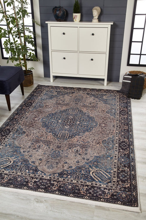 Navy Classic Area Rug – Digital Print Rug | Antibacterial, Non Slip, Washable Carpet