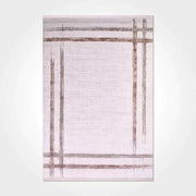 Cream Striped Area Rug - Machine Made Rug With Acrylic Yarn & Laser Cut Edge