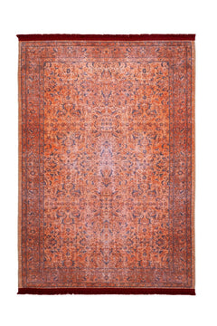 Vintage Area Rug – Alkmaar Orange Cotton Chenille Digital Print Carpet for Living Room