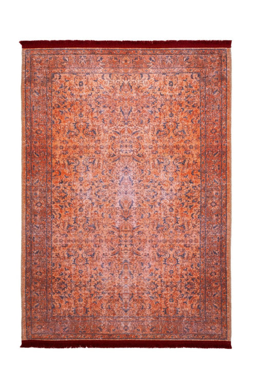 Vintage Area Rug – Alkmaar Orange Cotton Chenille Digital Print Carpet for Living Room