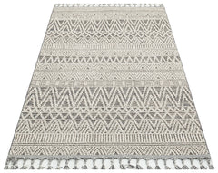 Grey Geometric Jute Rug - Machine Made Area Rug | Dust Free, Easy Clean