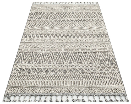 Grey Geometric Jute Rug - Machine Made Area Rug | Dust Free, Easy Clean