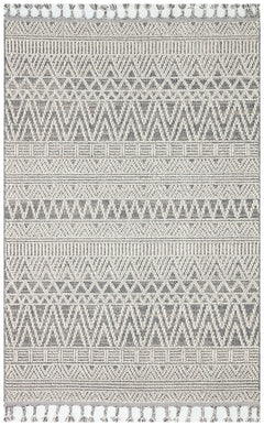 Grey Geometric Jute Rug - Machine Made Area Rug | Dust Free, Easy Clean