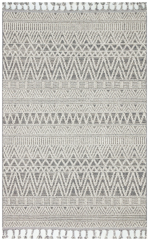 Grey Geometric Jute Rug - Machine Made Area Rug | Dust Free, Easy Clean