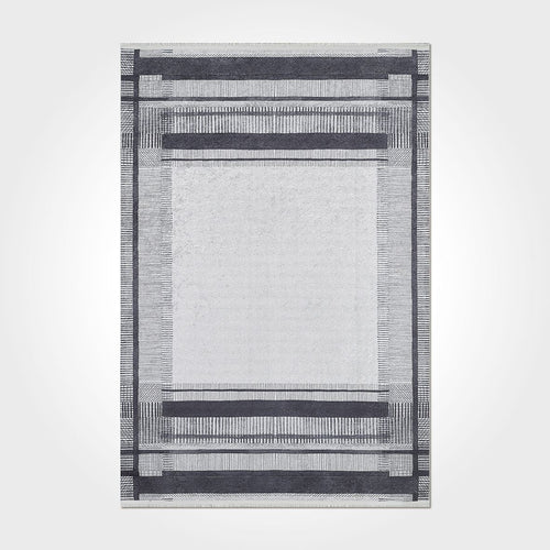 Chenille Cotton Area Rug - Washable Non Slip Grey Frame Rug With Polyester Yarn