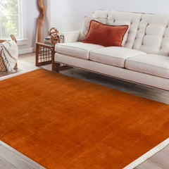 Natural Latex Area Rug - Modern Orange Non Slip 9 mm Pile Rug for Living Room
