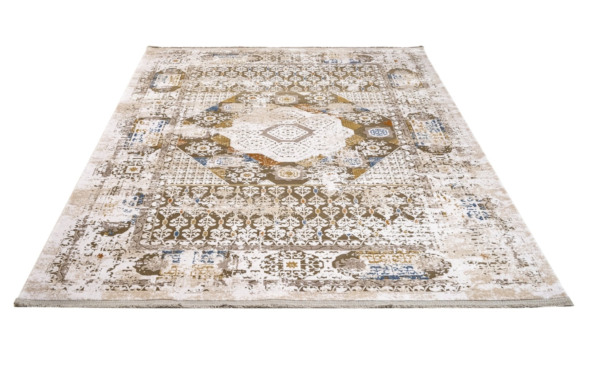 Vintage Viscose Area Rug – Brown Machine Made Rug with Fringed Edges for Living Room