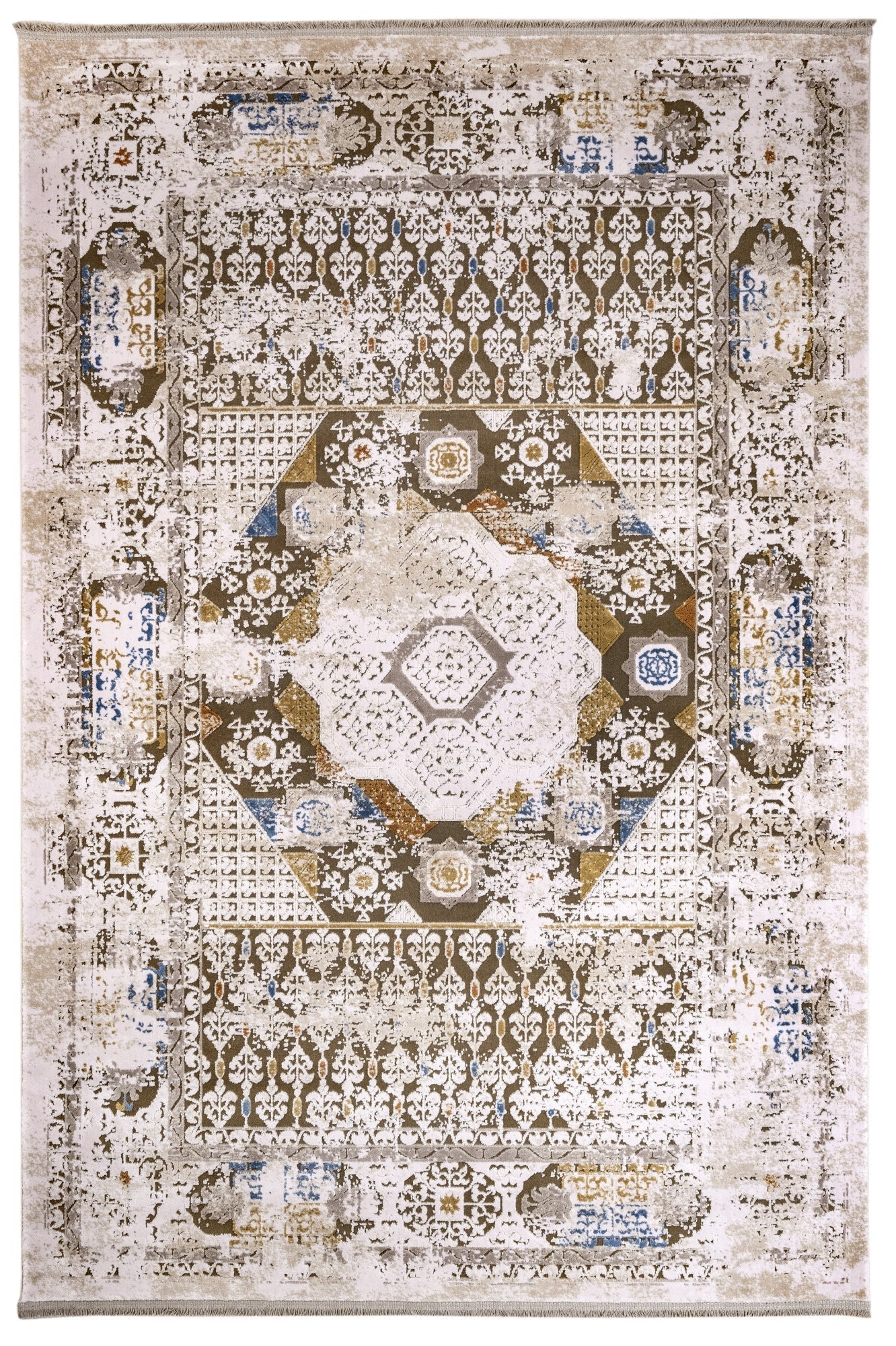 Vintage Viscose Area Rug – Brown Machine Made Rug with Fringed Edges for Living Room