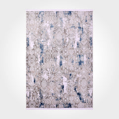 Modern Area Rug - Machine Made Rug With Grey Blue Acrylic Yarn & Overlocked Edge