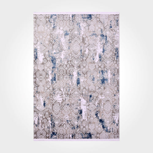 Modern Area Rug - Machine Made Rug With Grey Blue Acrylic Yarn & Overlocked Edge
