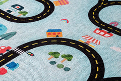 Blue Cotton Area Rug – Digital Print Figured Chenille Fabric Carpet for Kids Room
