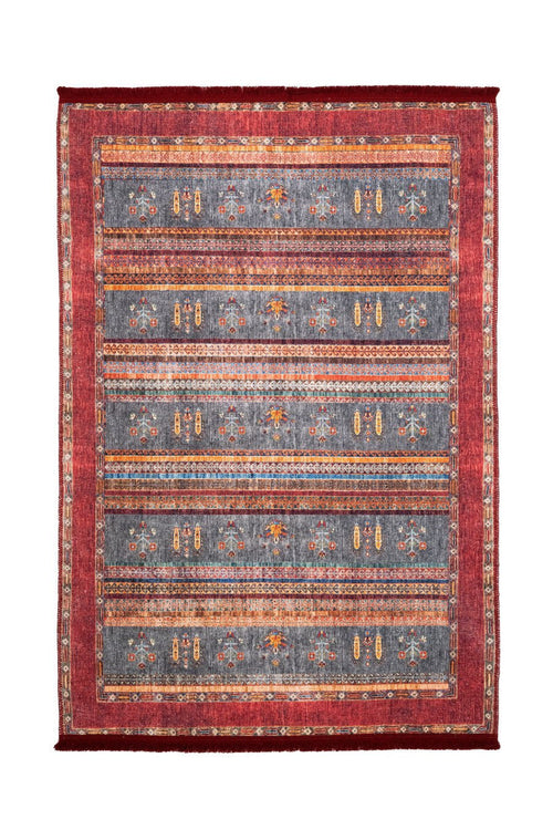Digital Print Area Rug – Stylish Red Frame Cotton Chenille Washable Carpet