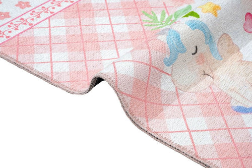 Pink Cotton Area Rug – Digital Print Chenille Carpet With Non Slip Backing