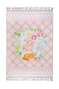 Pink Cotton Area Rug – Digital Print Chenille Carpet With Non Slip Backing