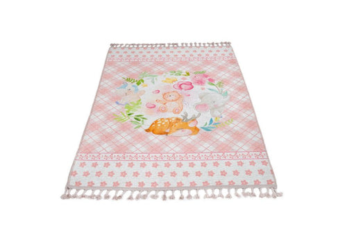 Pink Cotton Area Rug – Digital Print Chenille Carpet With Non Slip Backing