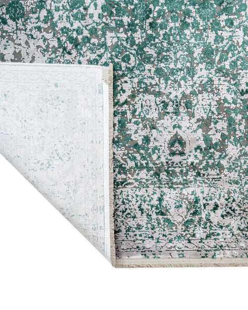 Vintage Viscose Area Rug – Machine Made Grey Carpet with Fringed Edges