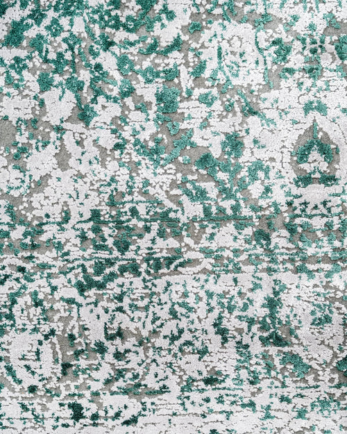 Vintage Viscose Area Rug – Machine Made Grey Carpet with Fringed Edges