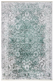 Vintage Viscose Area Rug – Machine Made Grey Carpet with Fringed Edges