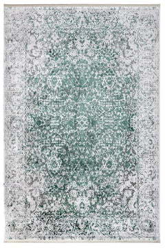 Vintage Viscose Area Rug – Machine Made Grey Carpet with Fringed Edges