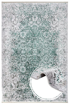 Vintage Viscose Area Rug – Machine Made Grey Carpet with Fringed Edges