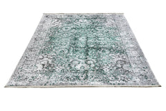 Vintage Viscose Area Rug – Machine Made Grey Carpet with Fringed Edges