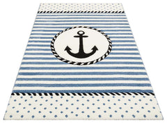 Kids Blue Rug – Soft Flatweave Anti Slip Children's Carpet for Playroom