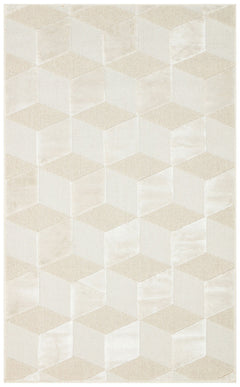 Geometric Wool Area Rug - Machine Made Cream Flatweave Carpet with Soft Texture