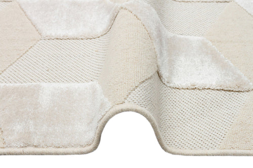 Geometric Wool Area Rug - Machine Made Cream Flatweave Carpet with Soft Texture