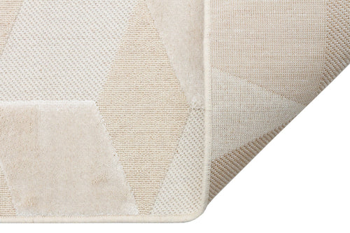 Geometric Wool Area Rug - Machine Made Cream Flatweave Carpet with Soft Texture