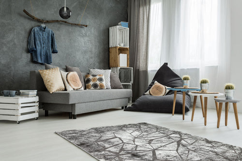 Modern Area Rug – Anthracite Geometric Machine Made Rug with Soft Texture
