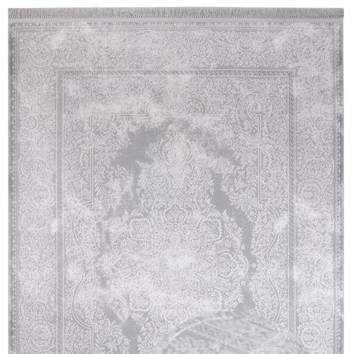 Machine Made Area Rug | Classic Grey Acrylic Rug with Fringed Edges