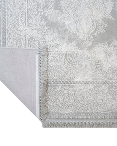 Machine Made Area Rug | Classic Grey Acrylic Rug with Fringed Edges