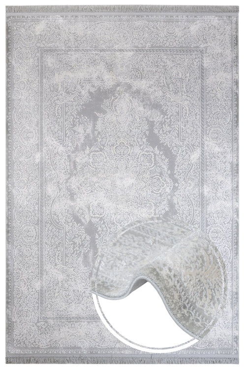 Machine Made Area Rug | Classic Grey Acrylic Rug with Fringed Edges