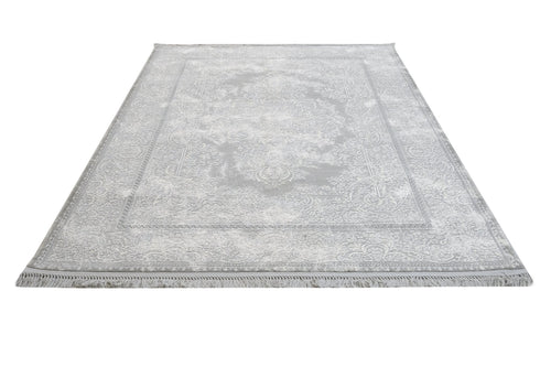Machine Made Area Rug | Classic Grey Acrylic Rug with Fringed Edges
