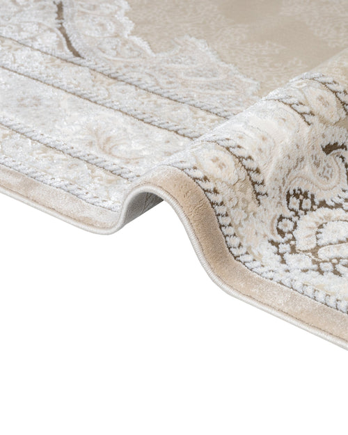 Classic Area Rug – Machine Made Beige Acrylic Carpet With Fringed Edges