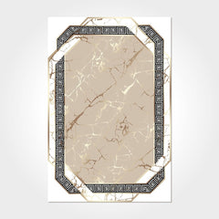 Digital Print Area Rug – Washable Non Slip Chenille Cotton Rug with Brown Frame