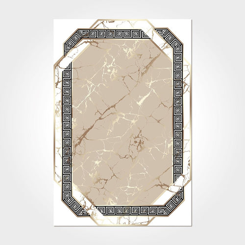 Digital Print Area Rug – Washable Non Slip Chenille Cotton Rug with Brown Frame