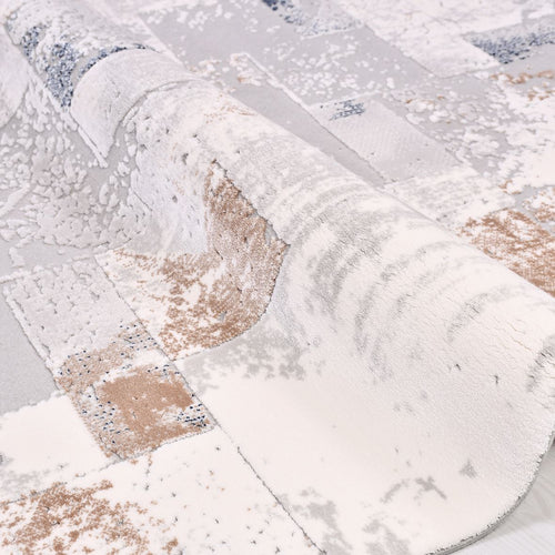 Cream Geometric Rug – Machine Made Area Rug With 11 mm Pile Height & Overlocked Edge