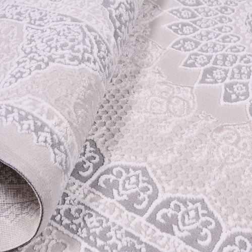 Cream Area Rug - Machine Made Classic Frame Rug With 8mm Pile Height