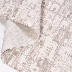 Cream Striped Area Rug – Machine Made Rug with 8mm Pile Height & Laser Cut Edge